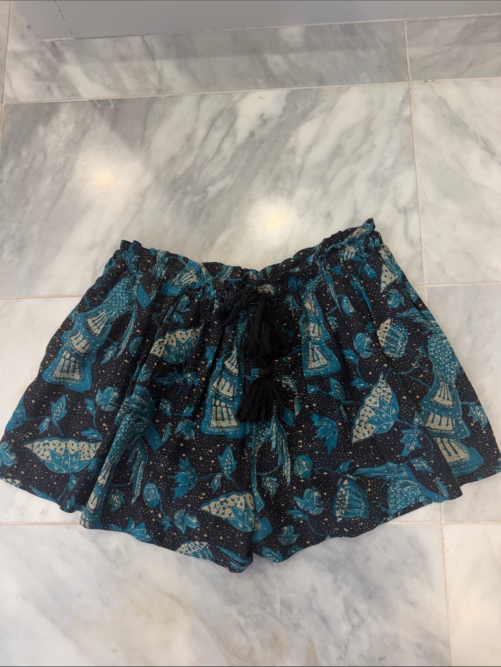 Boho Floral Print Women's Shorts - Teal and Black